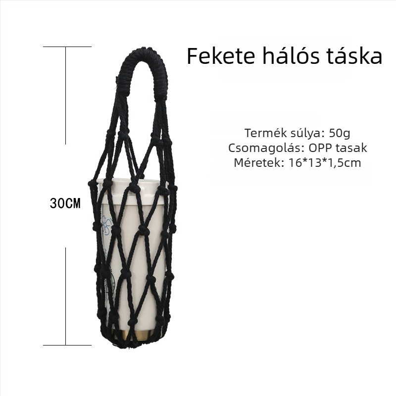 Izolált hálós pohárvédő tejes-tea és kávé pohárhoz, védőhüvely üvegpohárhoz, hordozható hálós pohártáska