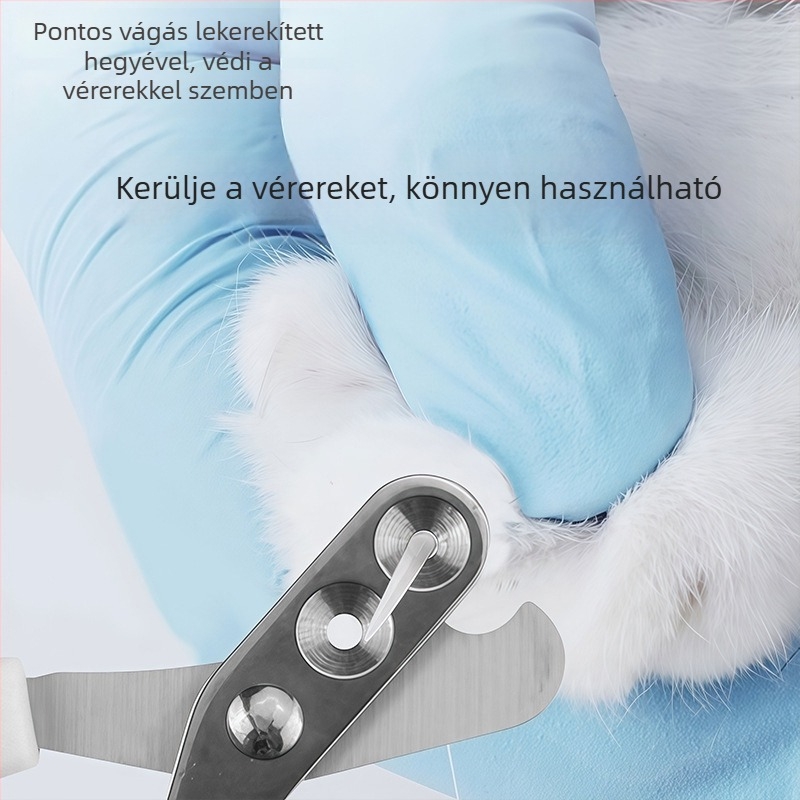 Macska- és kutyakorom vágó olló egy- vagy kettős kör alakú nyílással, kis körömvágó olló, háziállat-manikűr eszköz