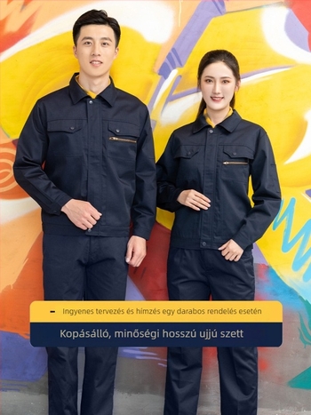 Antisztatikus poliészter-pamut munkaruha készlet, hosszú ujjú, fényvisszaverő csíkokkal, egyszínű, kopásálló.