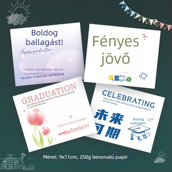Diplomás virágcsokor és kézzel írt üdvözlőlapok