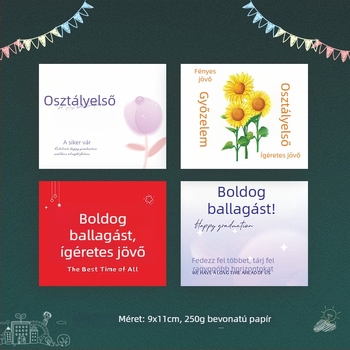 Diplomás virágcsokor és kézzel írt üdvözlőlapok