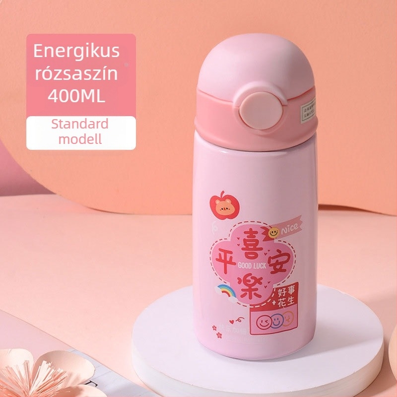 Gyermek termosz pohár 304 rozsdamentes acél belsővel, karikatúra mintázat, hordozható szívószállal