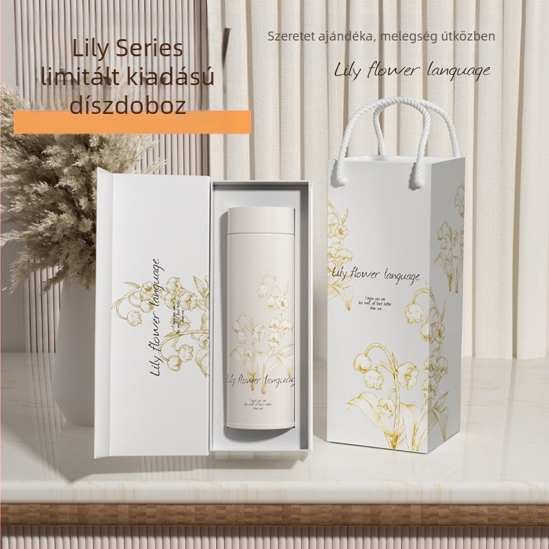 316 rozsdamentes acél termosz pohár Lily of the Valley dizájn, logó gravírozás, hordozható