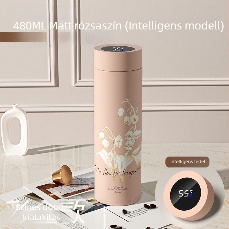316 rozsdamentes acél termosz pohár Lily of the Valley dizájn, logó gravírozás, hordozható