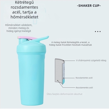 Új nagy kapacitású rozsdamentes acél shaker pohár zárral, hordozható sportos szigetelt pohár kültéren