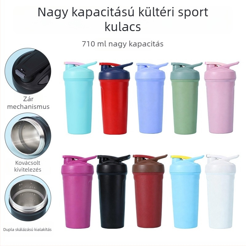 Új nagy kapacitású rozsdamentes acél shaker pohár zárral, hordozható sportos szigetelt pohár kültéren