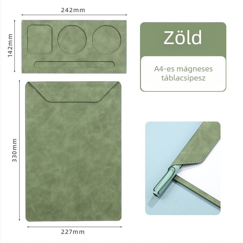 Bőr konferencia pad A4 formátumú asztali lappal, dokumentumklip, jegyzetklip és pohártartó készlet