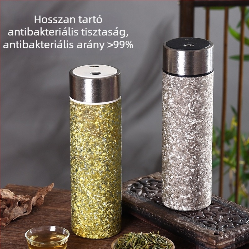 Ujjlenyomat-azonosítással működő kettős falú titánium termosz teafilterrel, hordozható egyenes kialakítású pohár