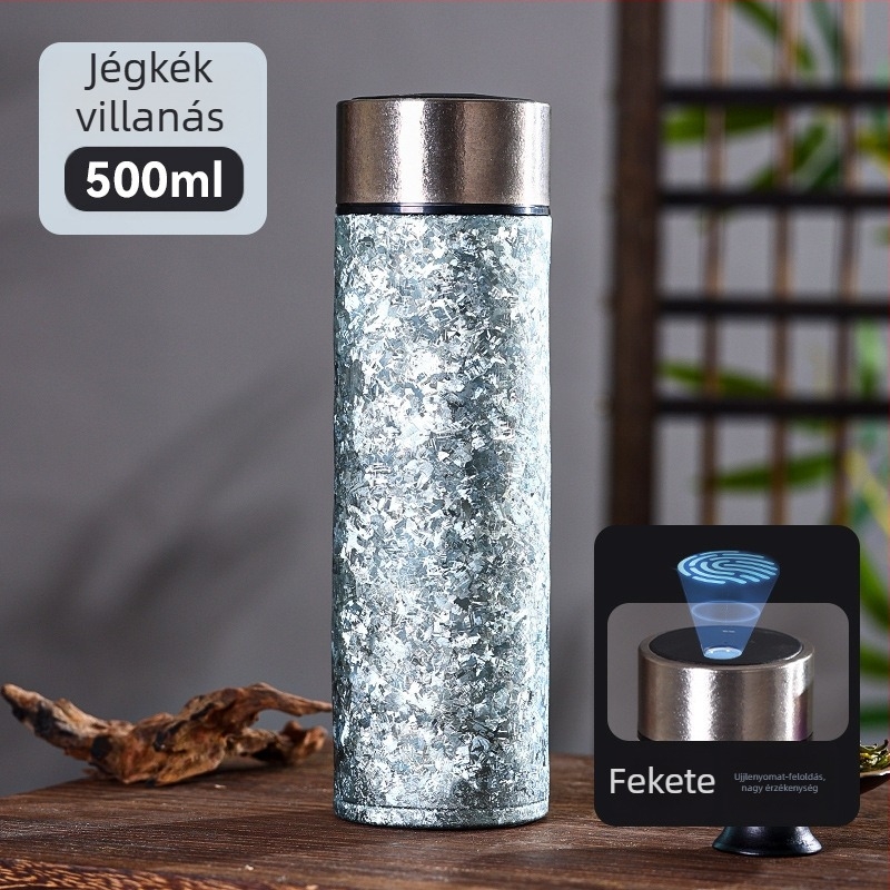 Ujjlenyomat-azonosítással működő kettős falú titánium termosz teafilterrel, hordozható egyenes kialakítású pohár