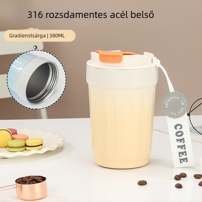 316-os kerámiabelső termosz pohár, hordozható, nagy kapacitású autós kávés pohár, lehajtható fedél