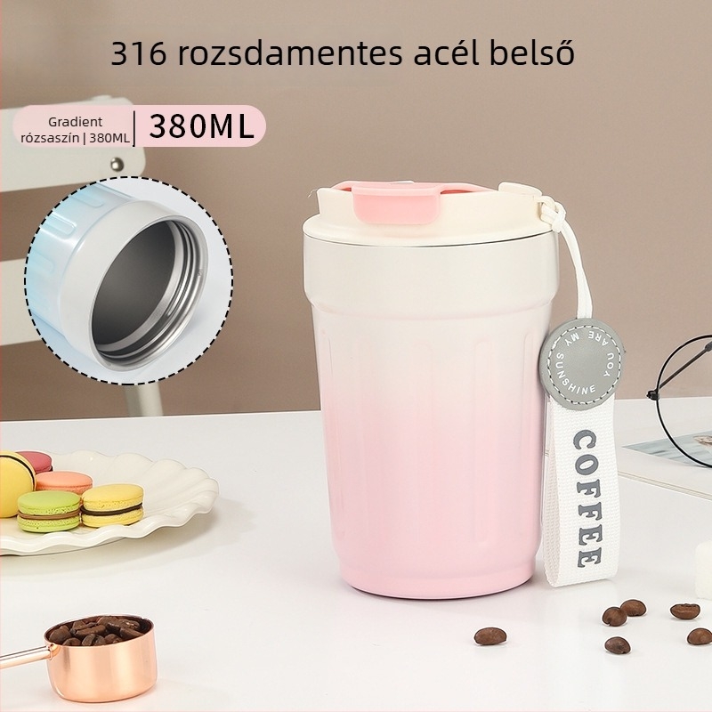 316-os kerámiabelső termosz pohár, hordozható, nagy kapacitású autós kávés pohár, lehajtható fedél