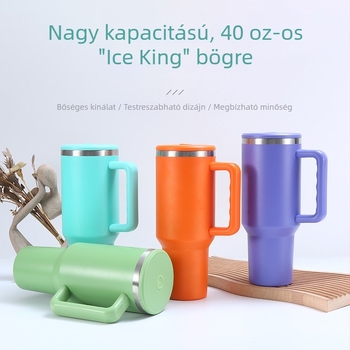 40oz-os vákuum-szigetelt pohár fogantyúval, nagy kapacitású, hordozható autóba, szívószállal