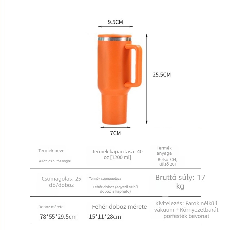 40oz-os vákuum-szigetelt pohár fogantyúval, nagy kapacitású, hordozható autóba, szívószállal
