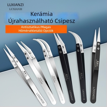 Rozsdamentes acélból készült, cserélhető fejű csipesz, izolált, kerámia‑antistatív, nem mágneses, hajlított véggel, mobiltelefon-karbantartáshoz, ellenáll a magas hőmérsékletnek