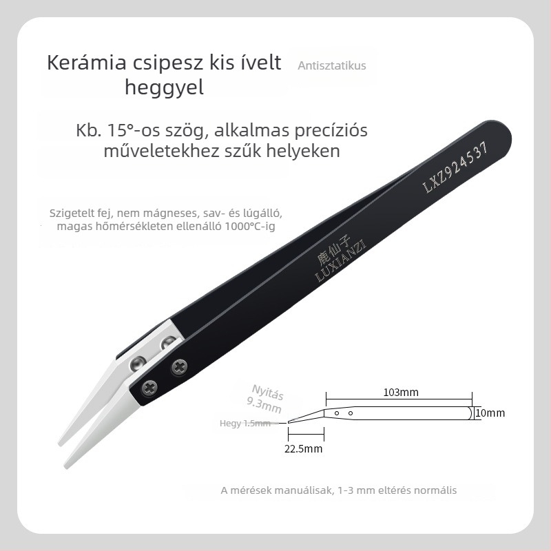 Rozsdamentes acélból készült, cserélhető fejű csipesz, izolált, kerámia‑antistatív, nem mágneses, hajlított véggel, mobiltelefon-karbantartáshoz, ellenáll a magas hőmérsékletnek