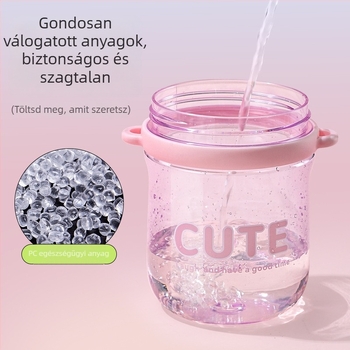 Minimalista műanyag pohár virágos tea dizájnnal, szívócsővel, hordozható kompakt víz pohár diákoknak és pároknak, influencer-stílus