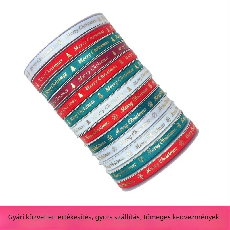 Karácsonyi ajándékcsomagoló szalag díszítéshez, csokrokhoz, tortákhoz és virágokhoz, szélesség 1,0 cm