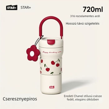 Női termosz, külső 304 rozsdamentes acél, belső 316, 6–12 órás izoláció, hordozó kötéllel