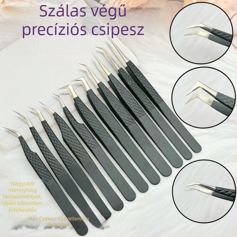 Rozsdamentes acél fiberfejű precíziós csipesz szemöldök és szempillákhoz