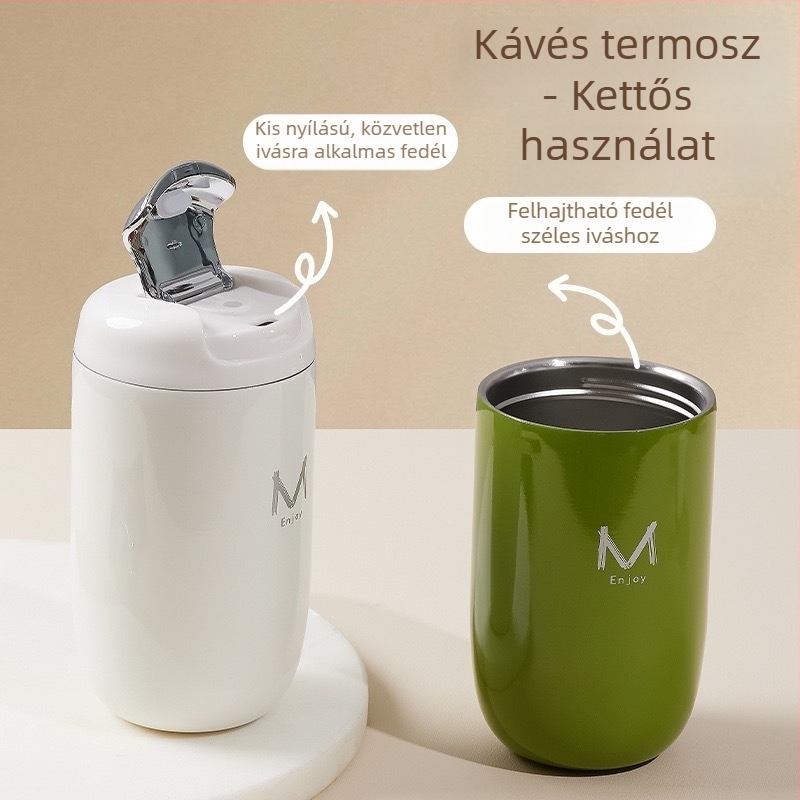 Tojás alakú termoszos kávés pohár, 316 rozsdamentes acél, 6–12 órás hőszigetelés, nagy kapacitás, hordozható otthonra és iskolába