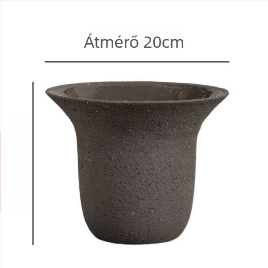Minimalista, sokoldalú klasszikus kerámiavirágcserép széles nyílású, tollsapka formájú dizájnnal, sötétszürke és fehér színben, beltéri használatra.