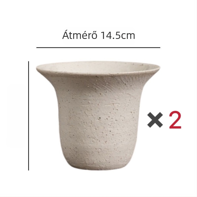Minimalista, sokoldalú klasszikus kerámiavirágcserép széles nyílású, tollsapka formájú dizájnnal, sötétszürke és fehér színben, beltéri használatra.