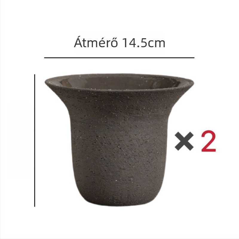 Minimalista, sokoldalú klasszikus kerámiavirágcserép széles nyílású, tollsapka formájú dizájnnal, sötétszürke és fehér színben, beltéri használatra.