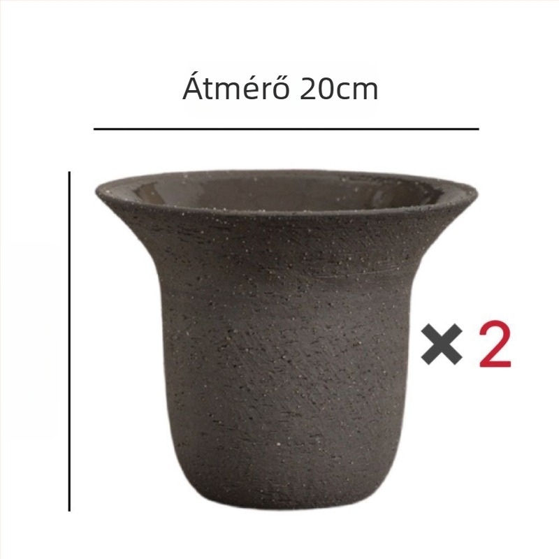 Minimalista, sokoldalú klasszikus kerámiavirágcserép széles nyílású, tollsapka formájú dizájnnal, sötétszürke és fehér színben, beltéri használatra.