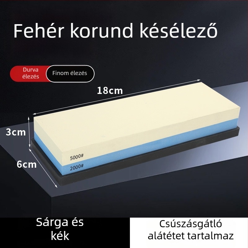 7 hüvelykes kétoldalas köszörűkő fehér korundból, konyhai és háztartási használatra