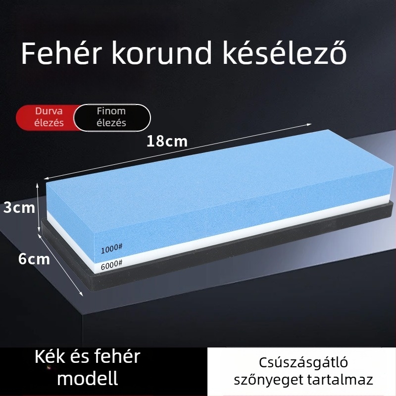 7 hüvelykes kétoldalas köszörűkő fehér korundból, konyhai és háztartási használatra