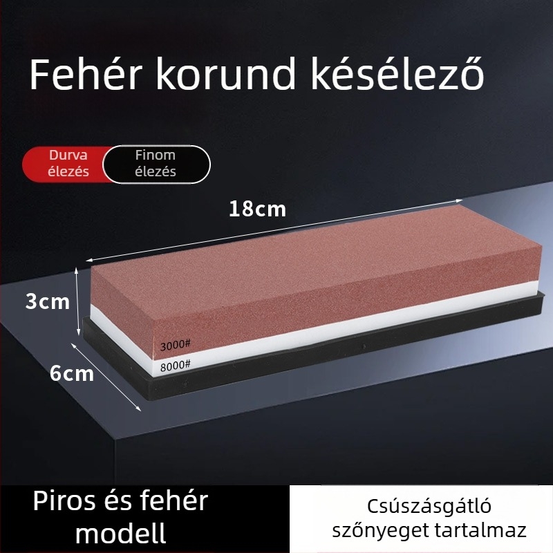 7 hüvelykes kétoldalas köszörűkő fehér korundból, konyhai és háztartási használatra