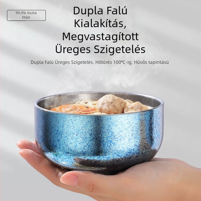 Tiszta titán rizs tál, nagy, dupla falú, vastag tál otthoni és éttermi használatra, kültéri kemping