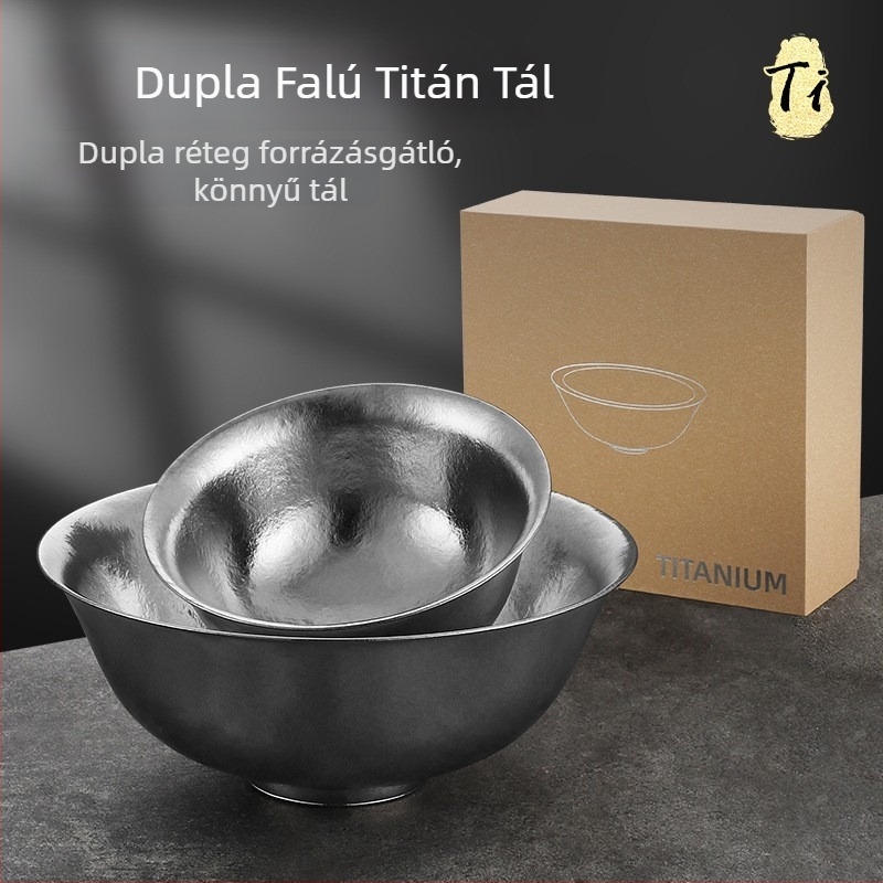 Tiszta titán rizs tál, nagy, dupla falú, vastag tál otthoni és éttermi használatra, kültéri kemping