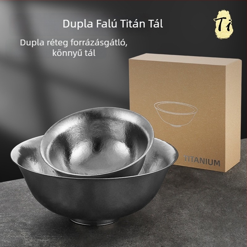 Tiszta titán rizs tál, nagy, dupla falú, vastag tál otthoni és éttermi használatra, kültéri kemping