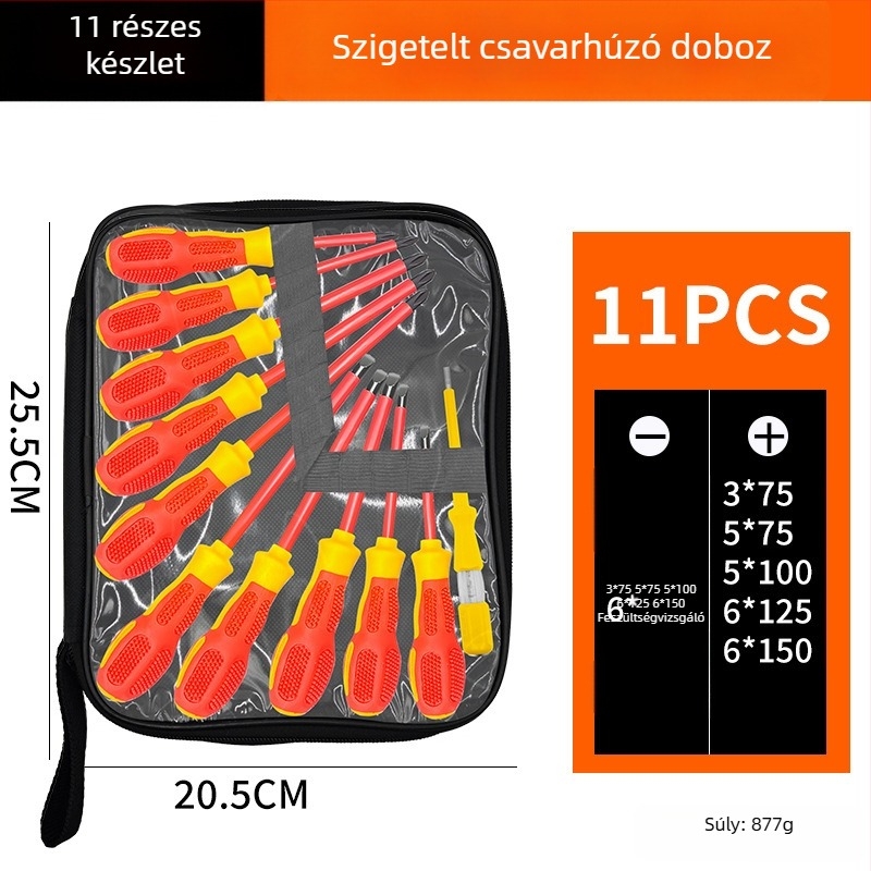 Szigeteltt magasfeszültségű csavarhúzó mágneses végződéssel — lapos és Phillips fej, magas szilárdságú S2-es szerszámacél, szilikon markolat
