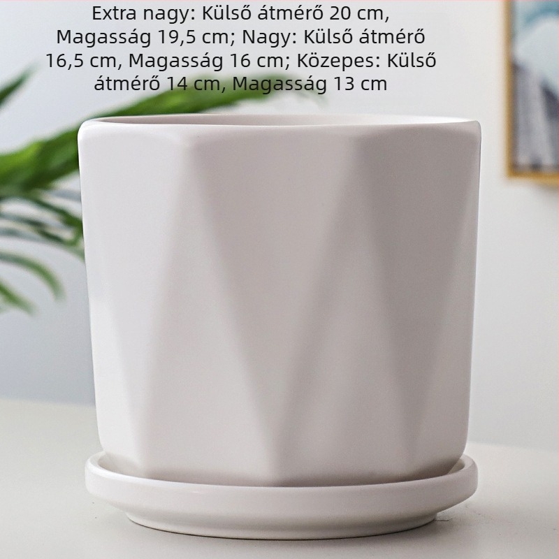 Kerámia virágcserép fehér matt felülettel és fekete tálcával, skandináv stílusú, kreatív dizájn zöld növényekhez (nagy és kis)
