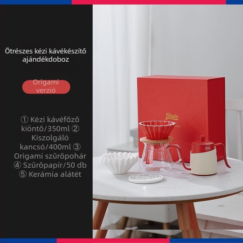Bincoo Kézi leöntős kávéfőző készlet őrlővel, hordozható otthoni használatra