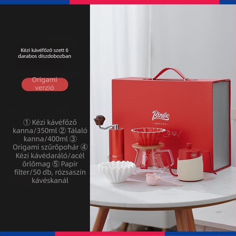 Bincoo Kézi leöntős kávéfőző készlet őrlővel, hordozható otthoni használatra