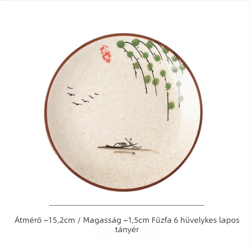Japán stílusú kerámiából készült mélytál háztartási használatra, kerek, 17–18 cm átmérőjű; alkalmas halhoz, gyümölcsökhöz és aszalt gyümölcsökhöz