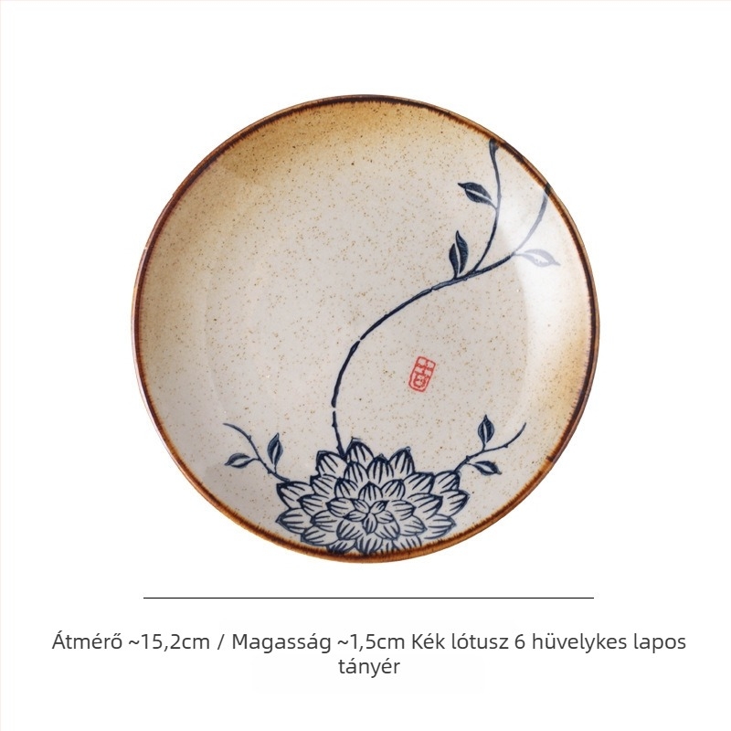 Japán stílusú kerámiából készült mélytál háztartási használatra, kerek, 17–18 cm átmérőjű; alkalmas halhoz, gyümölcsökhöz és aszalt gyümölcsökhöz