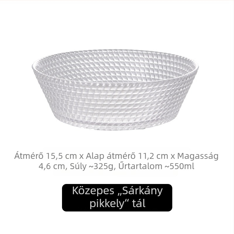 Skandináv stílusú üvegtál snackekhez és drakón pikkely mintázattal, modern, átlátszó
