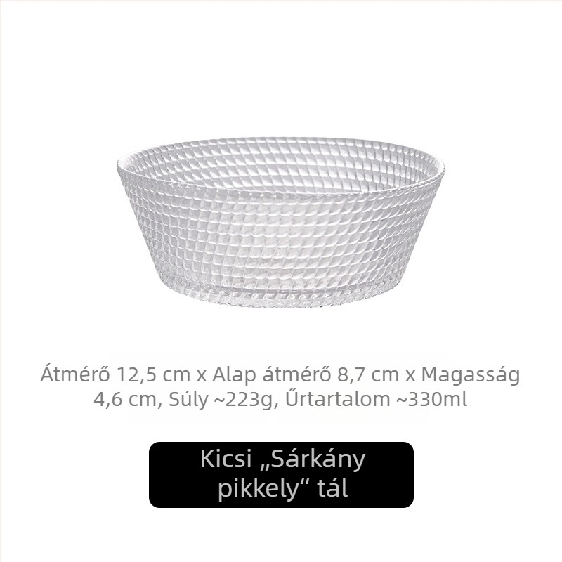 Skandináv stílusú üvegtál snackekhez és drakón pikkely mintázattal, modern, átlátszó