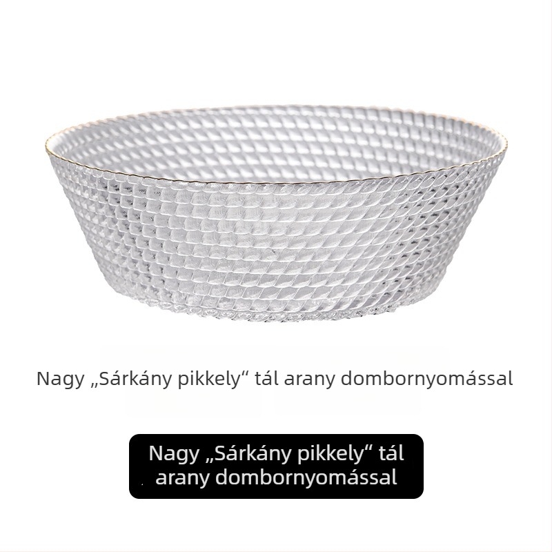 Skandináv stílusú üvegtál snackekhez és drakón pikkely mintázattal, modern, átlátszó