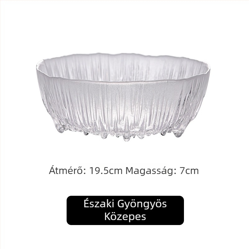 Skandináv stílusú üvegtál snackekhez és drakón pikkely mintázattal, modern, átlátszó