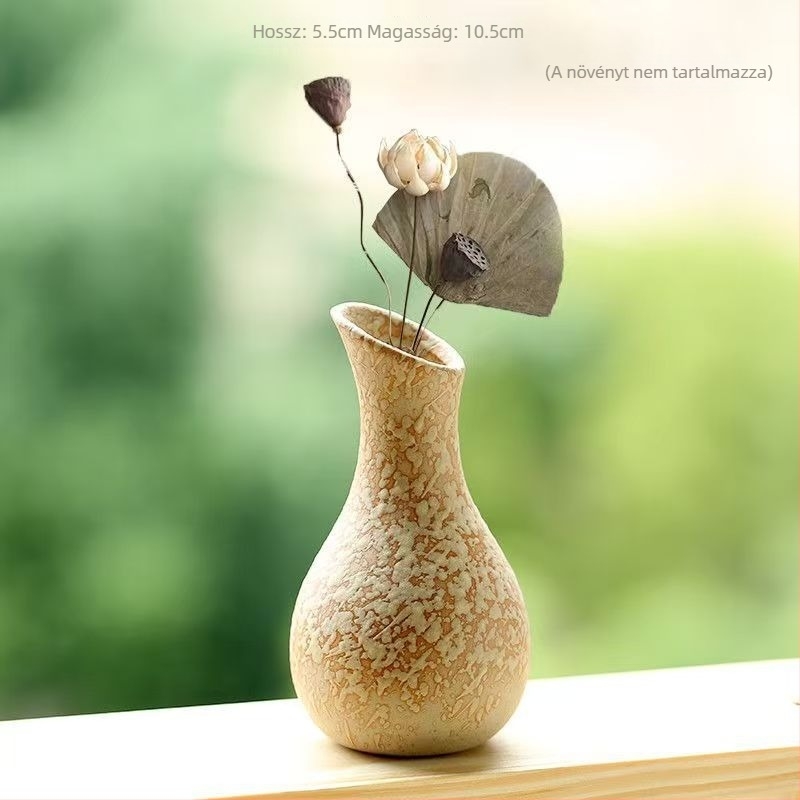 Kerámia váza, stoneware típusú, széles nyakkal, kínai zen stílusú retro asztali dekorációhoz hidroponikus virágkölteményekhez