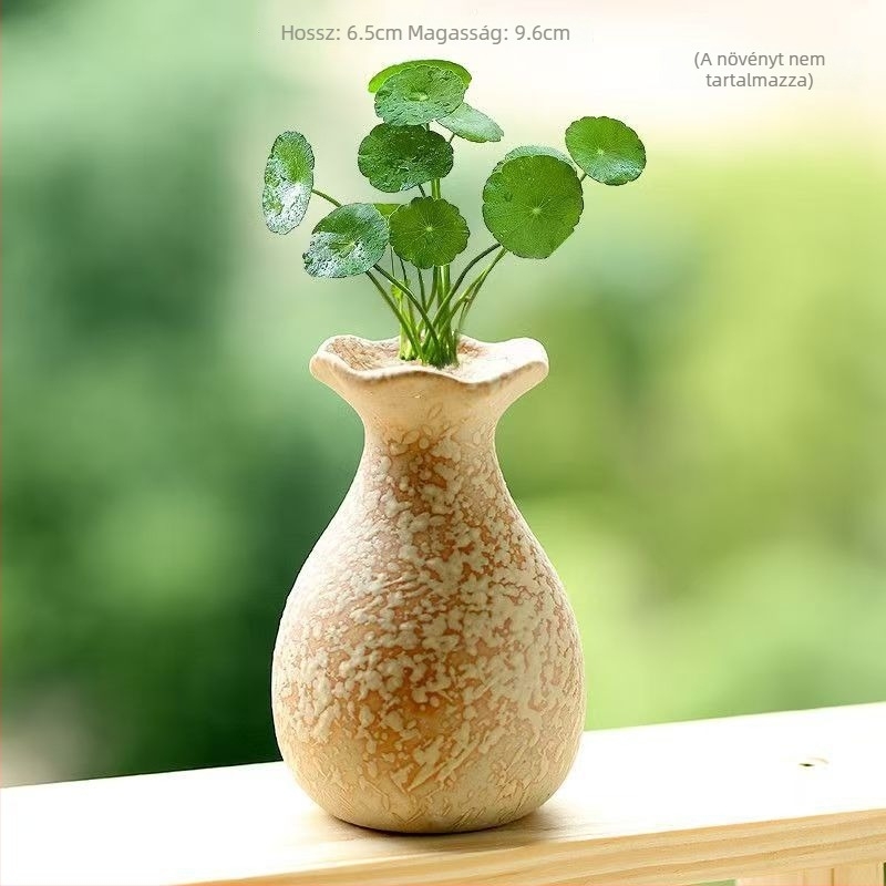 Kerámia váza, stoneware típusú, széles nyakkal, kínai zen stílusú retro asztali dekorációhoz hidroponikus virágkölteményekhez