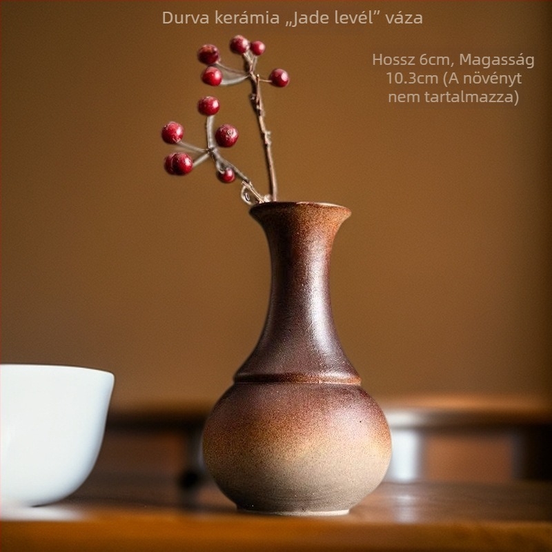 Kerámia váza, stoneware típusú, széles nyakkal, kínai zen stílusú retro asztali dekorációhoz hidroponikus virágkölteményekhez
