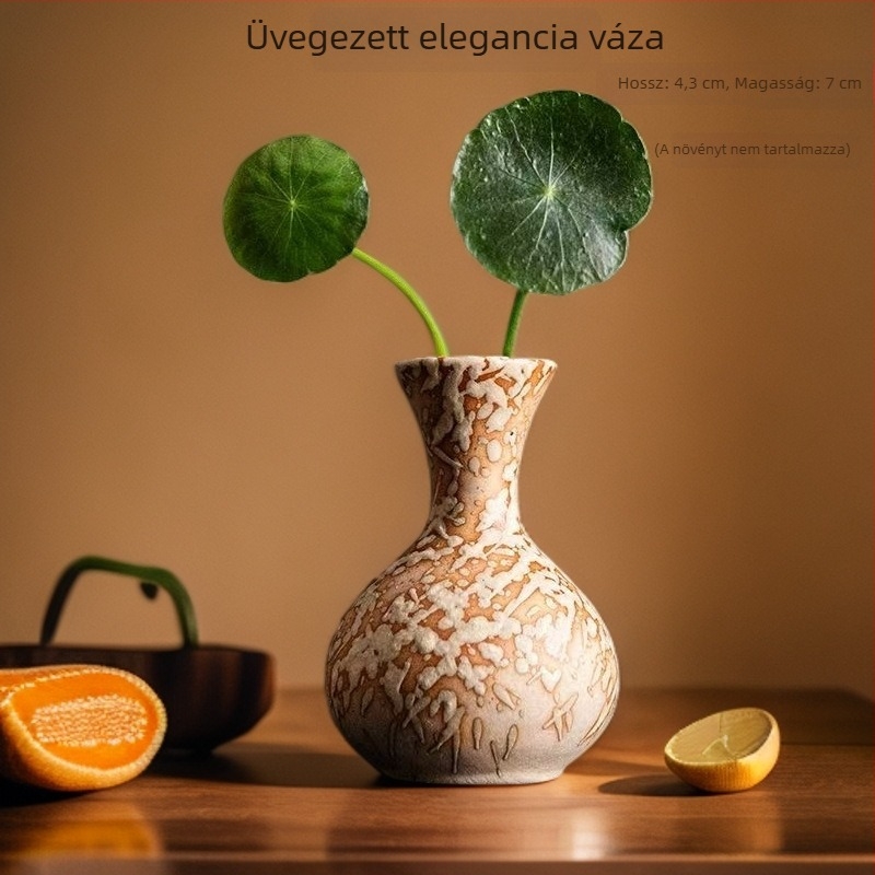 Kerámia váza, stoneware típusú, széles nyakkal, kínai zen stílusú retro asztali dekorációhoz hidroponikus virágkölteményekhez