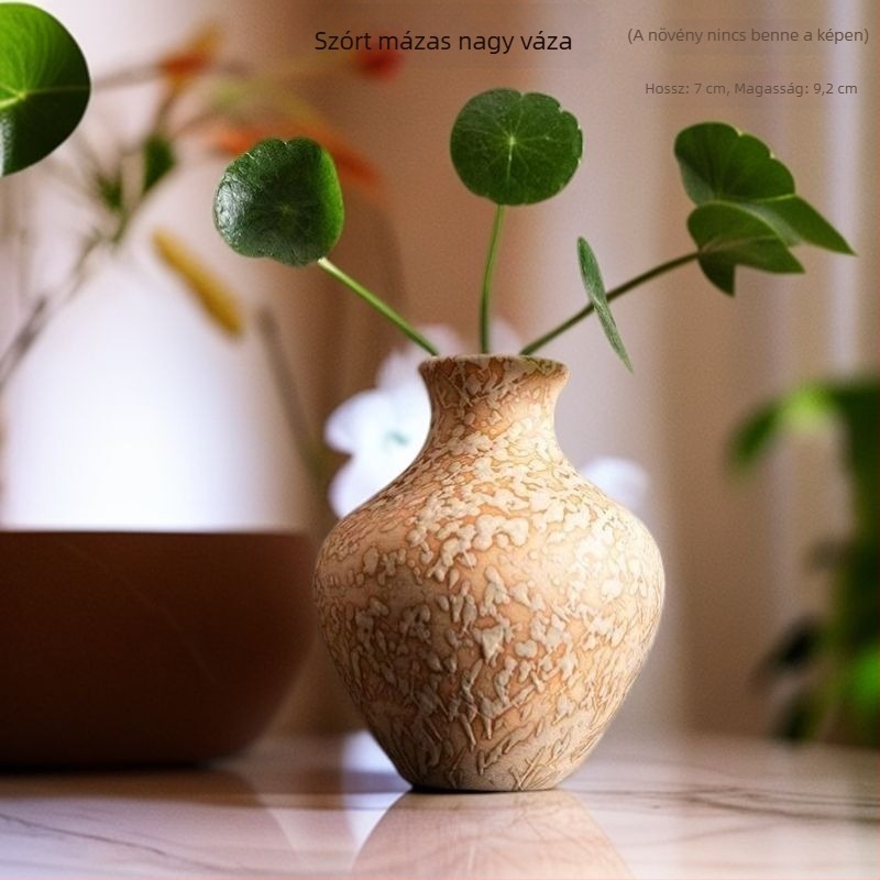 Kerámia váza, stoneware típusú, széles nyakkal, kínai zen stílusú retro asztali dekorációhoz hidroponikus virágkölteményekhez