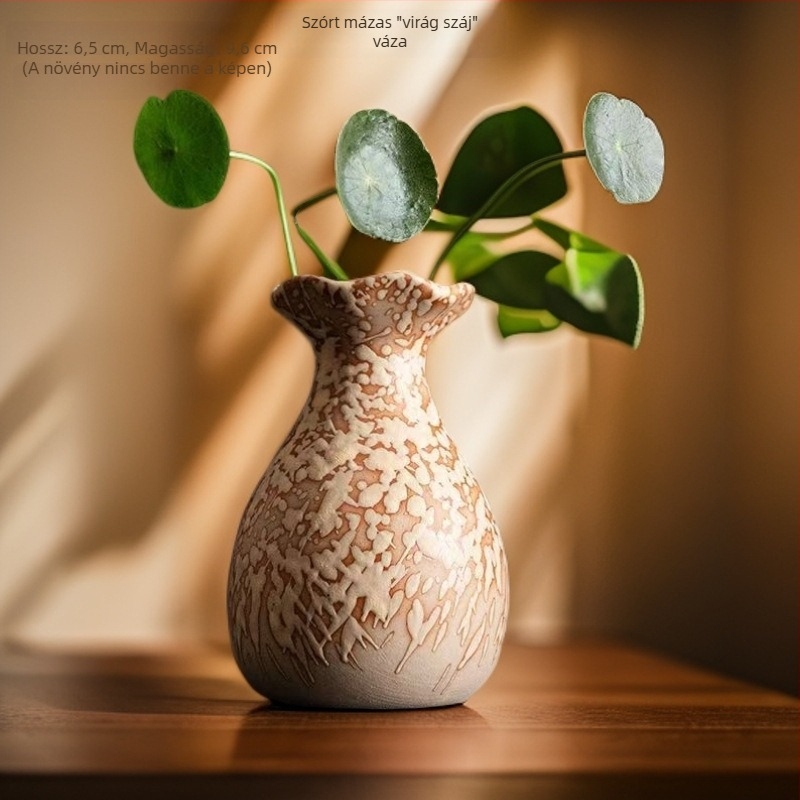 Kerámia váza, stoneware típusú, széles nyakkal, kínai zen stílusú retro asztali dekorációhoz hidroponikus virágkölteményekhez